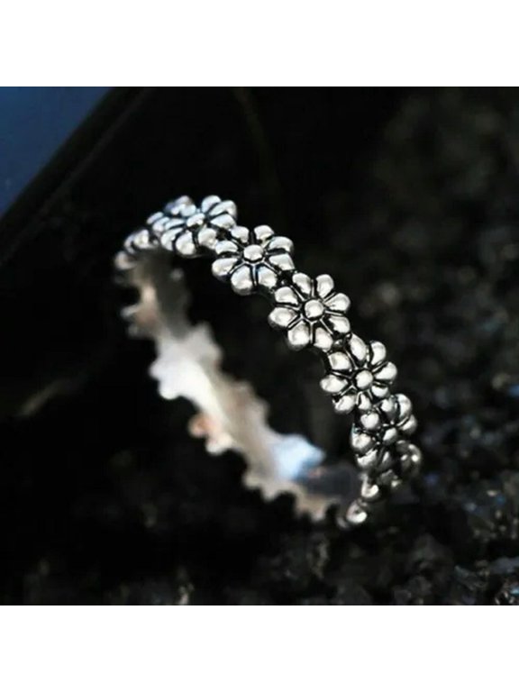 Silver Gold Daisy Flower Rings Rhinestone Enamel Ring Women Wedding Jewelry-#02 Silver Daisy-6