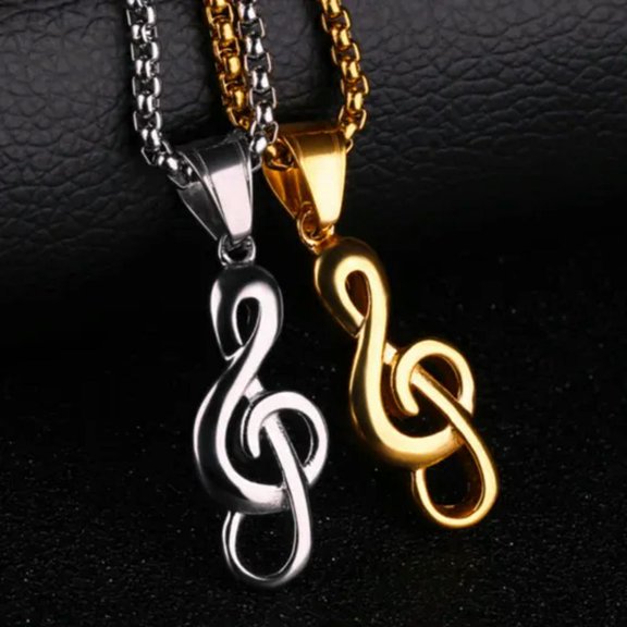GKNET Silver Gold Music Note Pendant Necklace Gift For Men Women Box Chain 24"-Silver