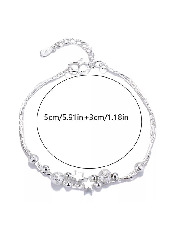 Silver Lucky Bead Charm Bracelet For Women Chain Round Bangles Fashion Luxur WY4