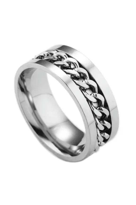 Silver Miami Cuban Link Band Ring Stainless Steel Men's Punk Rock Biker Jewelry-11