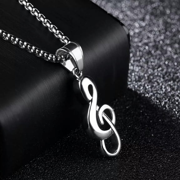 GKNET Silver Music Note G Treble Clef Pendant Necklace Chain 24" Gift For Men Women
