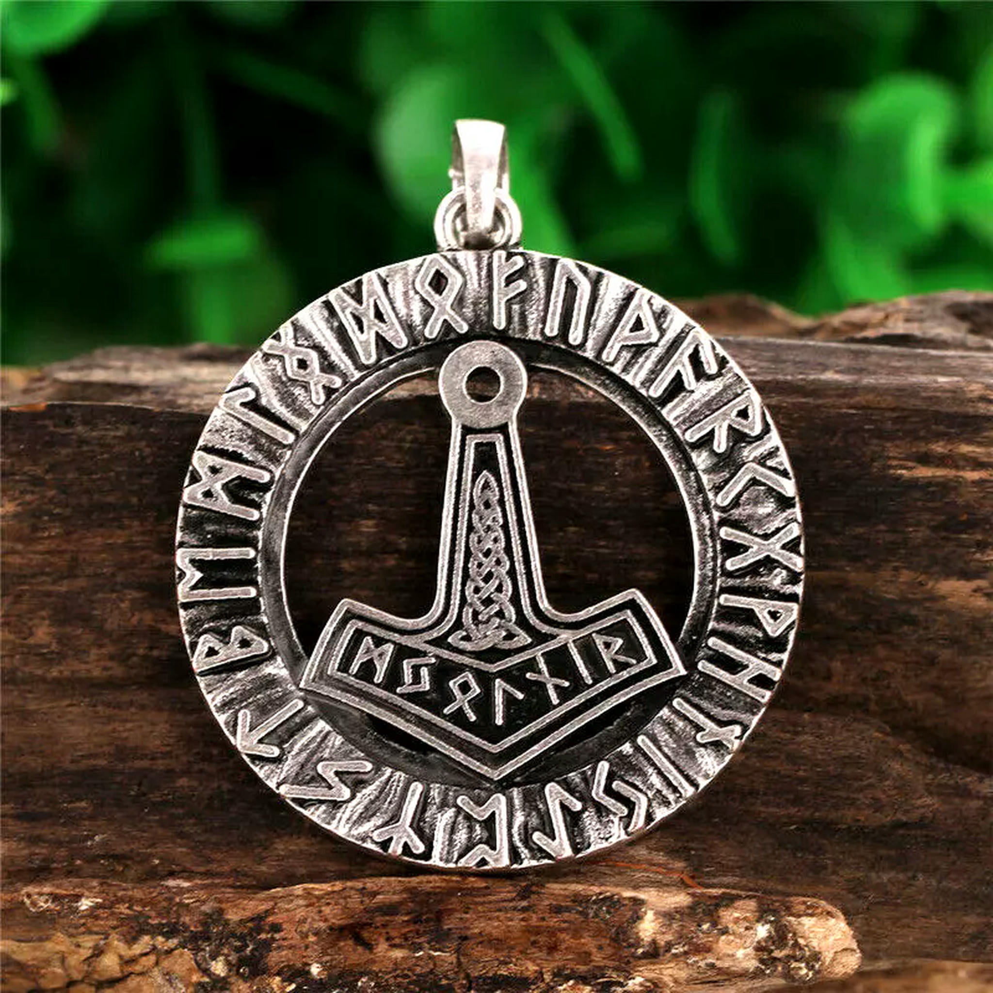 True Mjolnir Rune GKNET Silver Norse Viking Rune Thor's Hammer Mjolnir Amulet Pendant ...