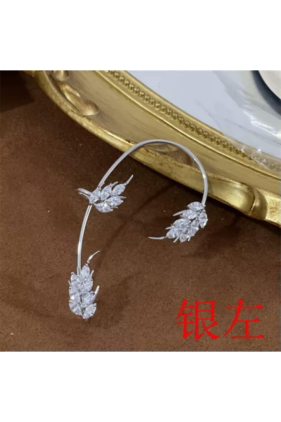 925 Silver Plated Zircon Leaf Ear Cuff Wrap Non Piercing Earring Women Jewellery-1pc Silver Feather Right Ear