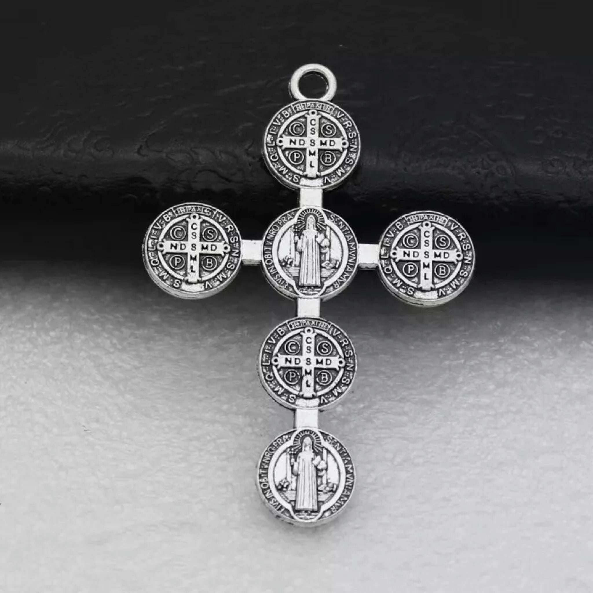 GKNET Silver Saint Benedict Medal Cross Pendant Necklace Mens Christian ...