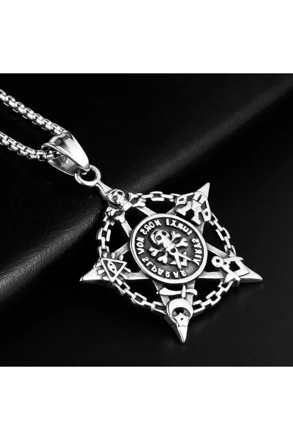 Silver Star Skull Pendant Necklace Punk Retro Rock Biker Delicate Jewelry Chain 24" Gift