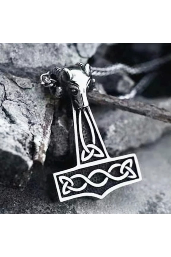Silver Viking Wolf Thors Hammer Pendant Necklace For Men Punk Delicate Jewelry Chain 24"
