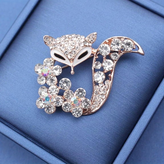GKNET Simple hollowed out fox brooch with rhinestones animal pin versatile jewelry