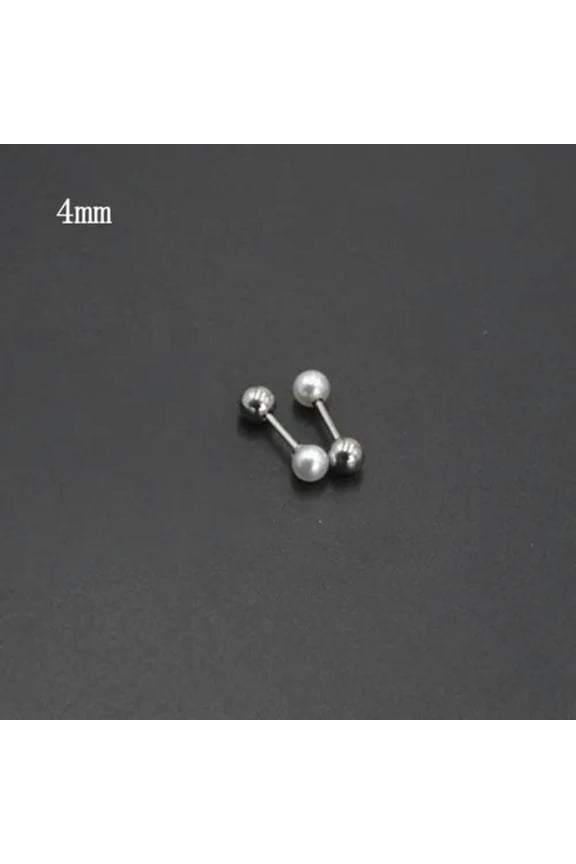 Single Pearl Screwback Stud Earrings Steel Ear Bone Nail Sleep Without Picking-4mm
