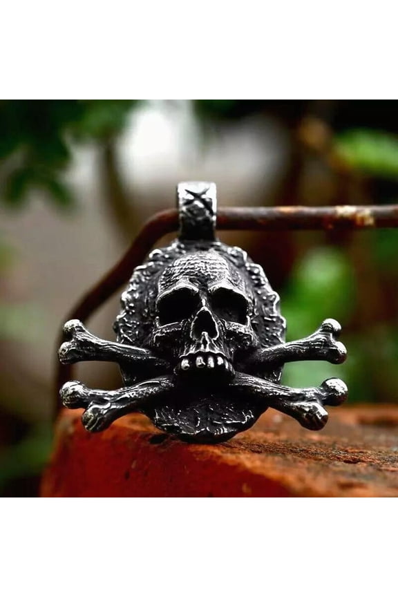 Skull Crossbones Pendant Necklace For Men Stainless Steel Punk Delicate Jewelry Chain 24"