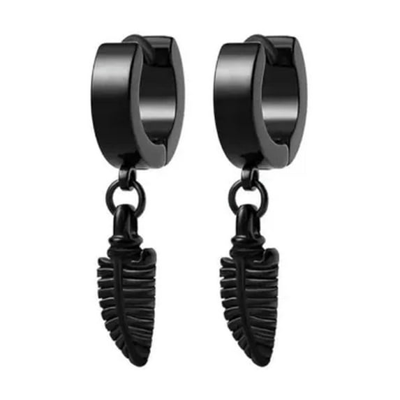 GKNET Small Feather Drop Dangle Hoop Earrings Surgical Steel Delicate Jewelry For Men Women-Black