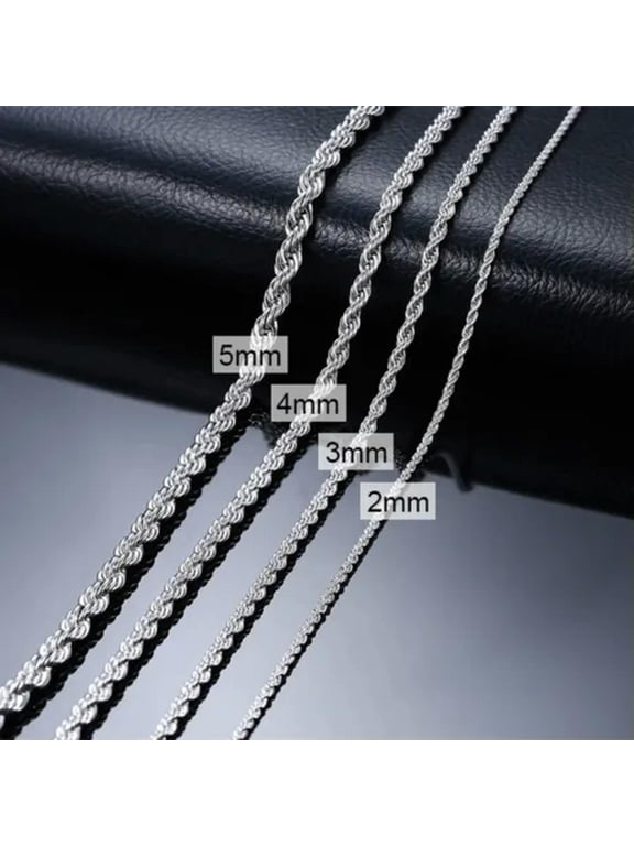 Solid Silver 2-5Mm Twisted Rope Chain Necklace 16" - 36" Mens Womens Necklace-3MM-20inch