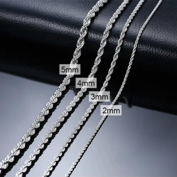 GKNET Solid Silver 2-5Mm Twisted Rope Chain Necklace 16" - 36" Mens Womens Necklace-5MM-22inch