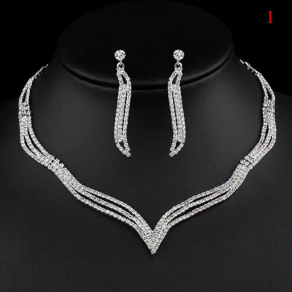 GKNET Sparkling Silver Wedding Bridal Crystal Diamante Rhinestone Necklace Earring Set-1