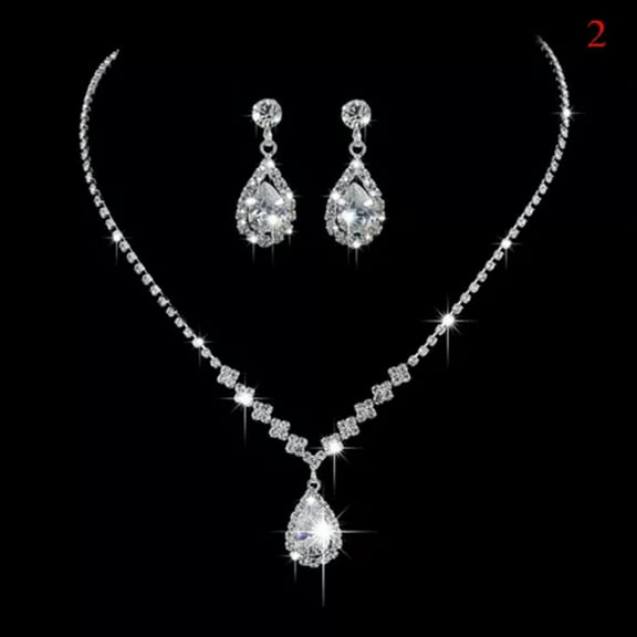 GKNET Sparkling Silver Wedding Bridal Crystal Diamante Rhinestone Necklace Earring Set-2