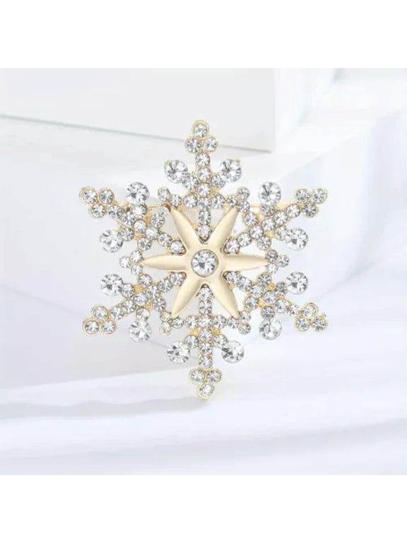 Sparkling Winter Brooch Snowflake Lapel Pin Gold and Silver Rhinestone Badge-gold