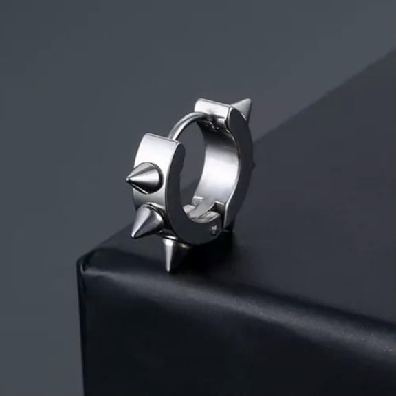 GKNET Spike Hoop Earrings Stainless Steel Men Women Classic Earrings Gothic Delicate Jewelry !-silver
