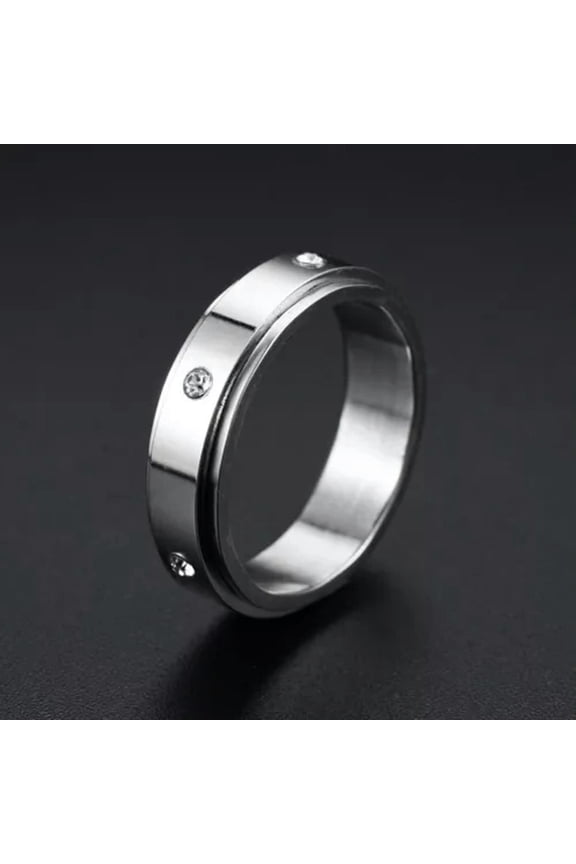Spinner Fidget Anxiety Ring Stainless Steel Spinning Rings for Woman Men Jewelry-09#6mm Diamond-9
