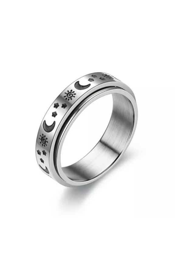 Spinner Fidget Anxiety Ring Stainless Steel Spinning Rings for Woman Men Jewelry-18#6mm sun moon stars-7