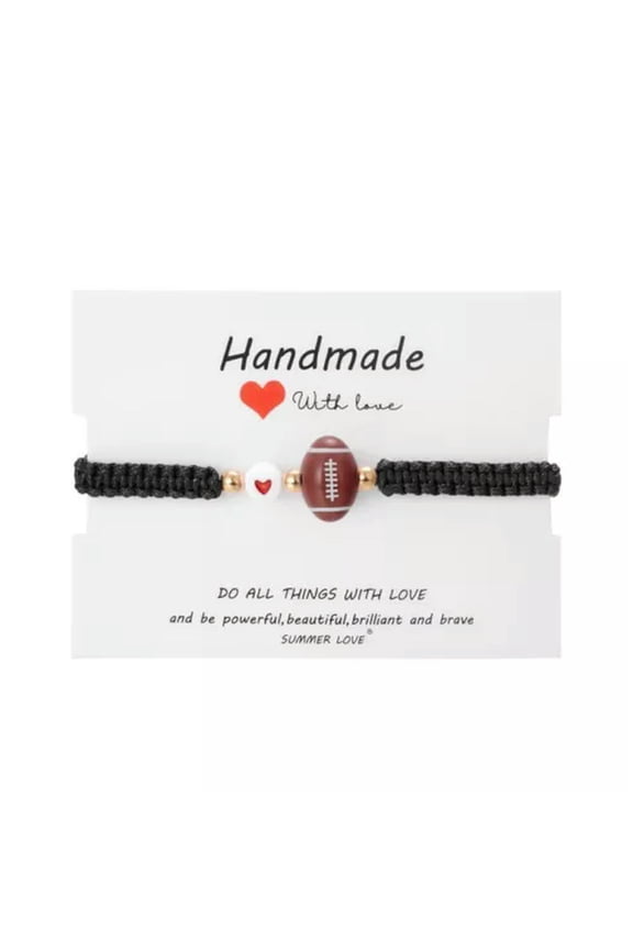 Sport Football Basketball Heart Handmade Braided Bracelet Adjustable Men Women-Rugby