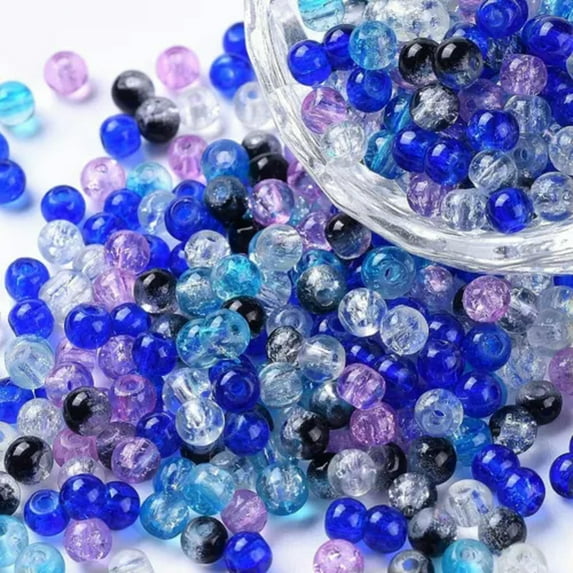 GKNET Spray Painted Crackle Glass Beads 4/6/8mm Round Handcrafted Loose Bead-Silver-Grey Mix-6mm (200pcs/bag)