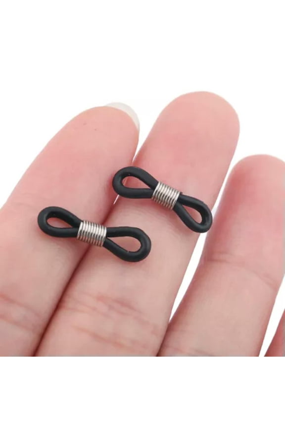 Stainless Steel Bead Holder Strap Rubber Loop End Eye Glasses Retainer Connector-Black Ring-Spring