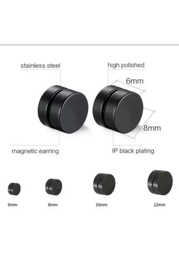 Stainless Steel Black Magnetic Stud Earring Unisex Fashion Delicate Jewelry Men, Punk-10mm