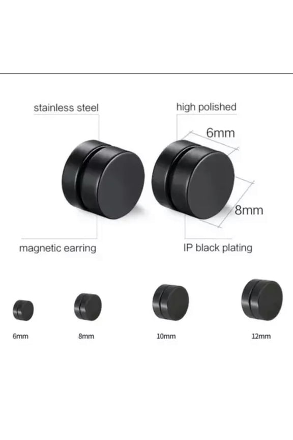 Stainless Steel Black Magnetic Stud Earring Unisex Fashion Delicate Jewelry Men, Punk-6mm