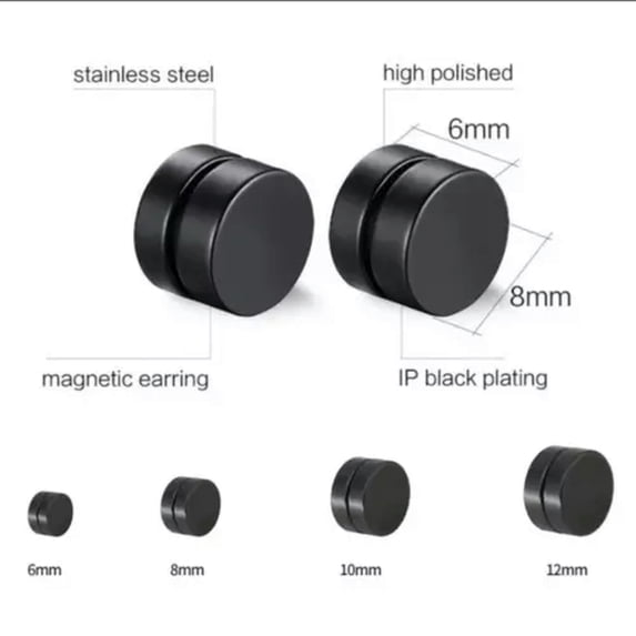 GKNET Stainless Steel Black Magnetic Stud Earring Unisex Fashion Delicate Jewelry Men, Punk-8mm