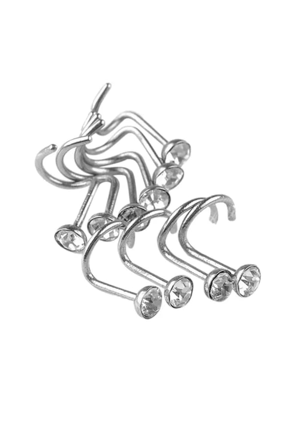 Stainless Steel Body Piercing Delicate Jewelry Crystal Nose Bone Gem Stud Screw Ring D-White