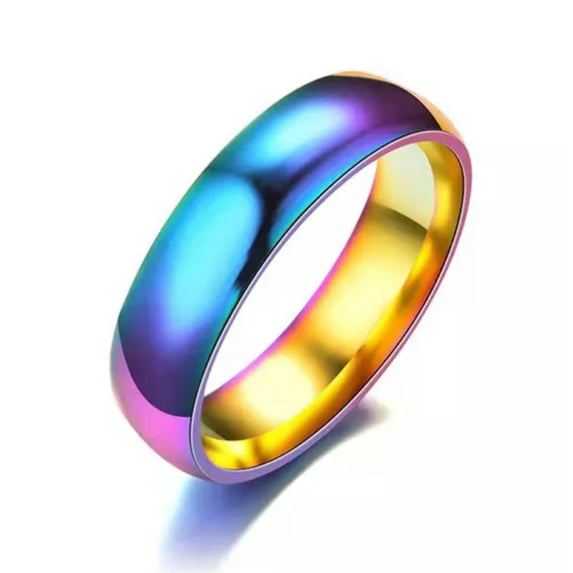 GKNET Stainless Steel Bridal Wedding Ring Fashion Party Delicate Jewelry For Women Men-02# 6mm Multicolor Glossy Ring-9