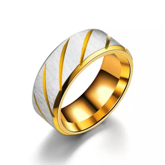 GKNET Stainless Steel Bridal Wedding Ring Fashion Party Delicate Jewelry For Women Men-13# 8mm Gold-11