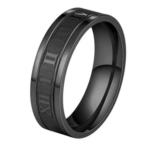 GKNET Stainless Steel Bridal Wedding Ring Fashion Party Delicate Jewelry For Women Men-20# 6mm Black Roman numerals-9