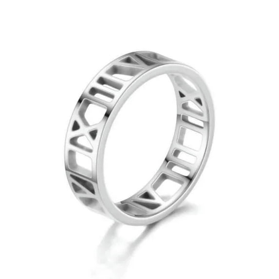 GKNET Stainless Steel Bridal Wedding Ring Fashion Party Delicate Jewelry For Women Men-22# 6mm Silver Hollow Roman nu...-11