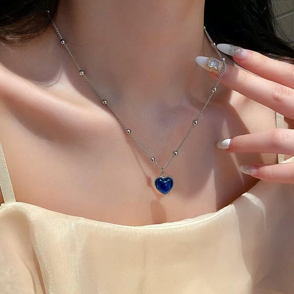 GKNET Stainless Steel Chain Heart Pendant Necklace Hot Change Color Women Delicate Jewelry Gift