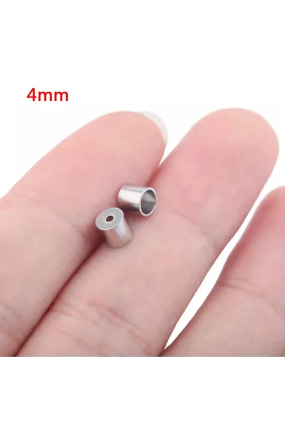 Stainless Steel Cord Crimp End Caps Beads Fit 3mm-6mm Leather Rop Tip Cap Tassel-4mm