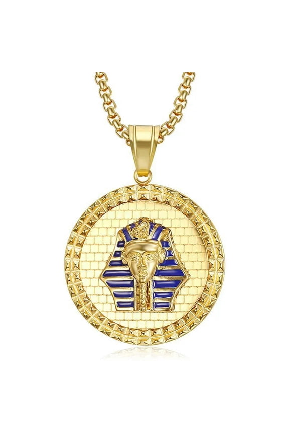 Stainless Steel Egyptian Gold Pharaoh King TUT Hip Hop Pendant Necklace-default