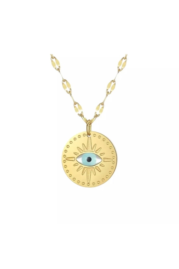 Stainless Steel Gold Plated Fashion Design Trendy Evil Eye Pendant Necklace