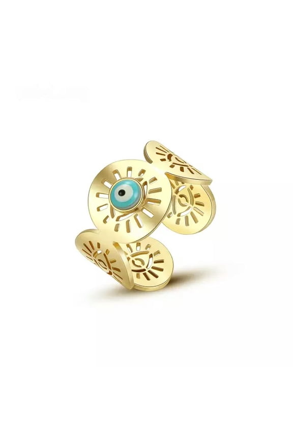 Stainless Steel Gold Plated Fashion Design Trendy Turquoise Evil Eye Ring Unisex