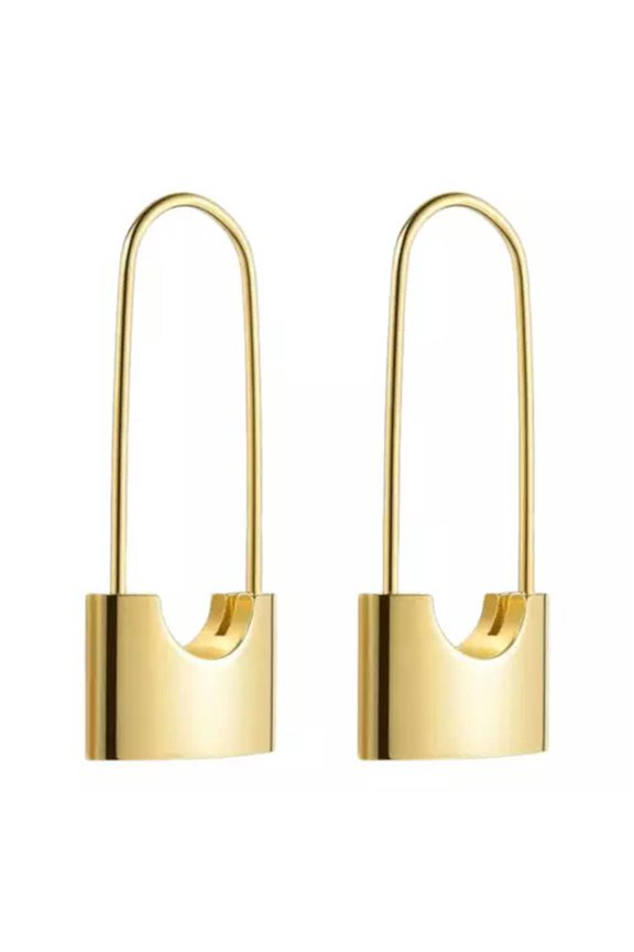 Stainless Steel Gold Plated Lock Dangle Earrings Unisex Women Fashion Jewelry-One Pair Of Earrings