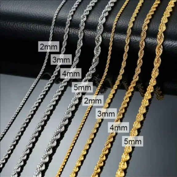 GKNET Stainless Steel Gold Plated Unisex Rope Chain 2,3,4,5mm Hip Hop Delicate Jewelry For Men-Gold-4mm-18in