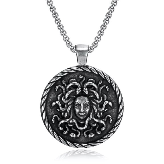 GKNET Stainless Steel Greek Snake Medusa Pendant Necklace-default