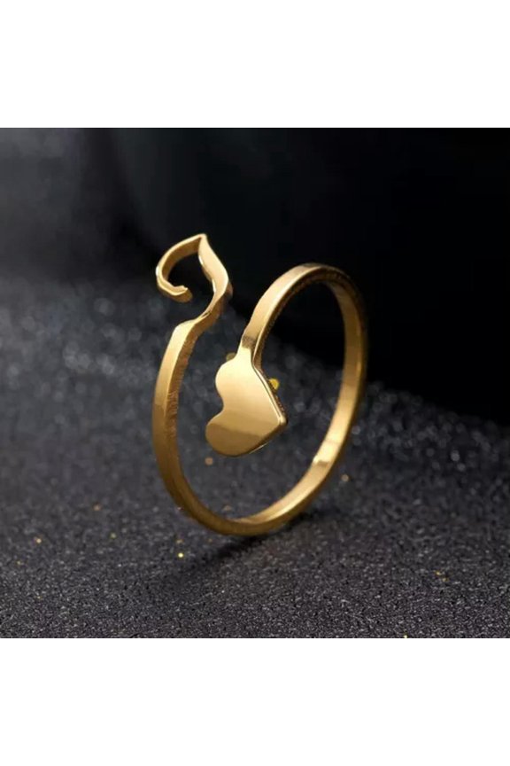 Stainless Steel Heart 26 A-Z Initial Letters Open Ring Adjustable Women Party-Gold I