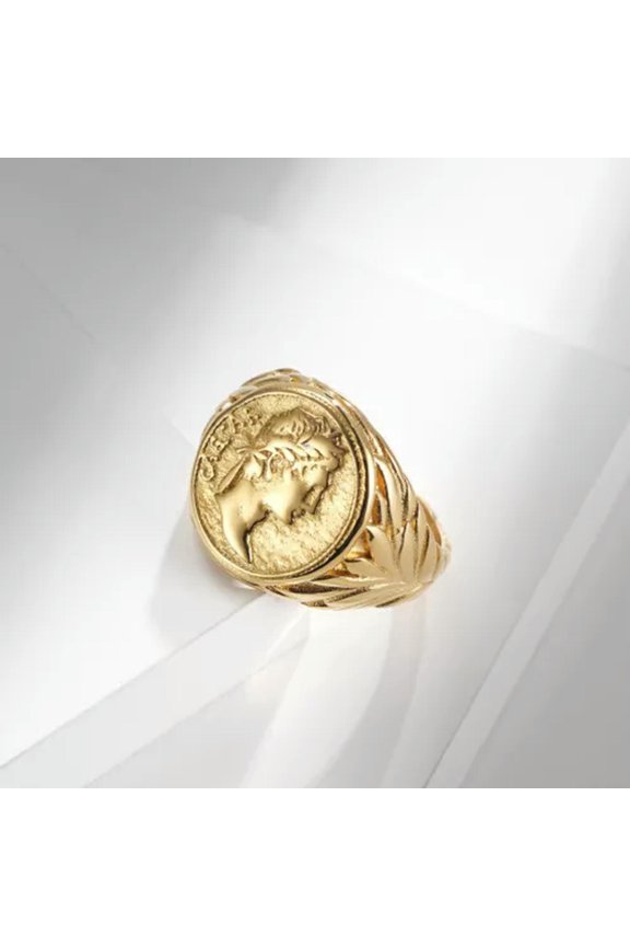 Stainless Steel Julius Caesar Casting Rings Titanium Steel Gold Plated Mens Ring-10-Gold