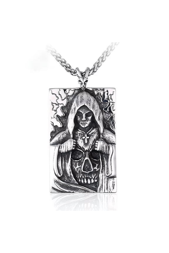 Stainless Steel Mens Boxing Skull Biker Cross Pendant Necklace For Men