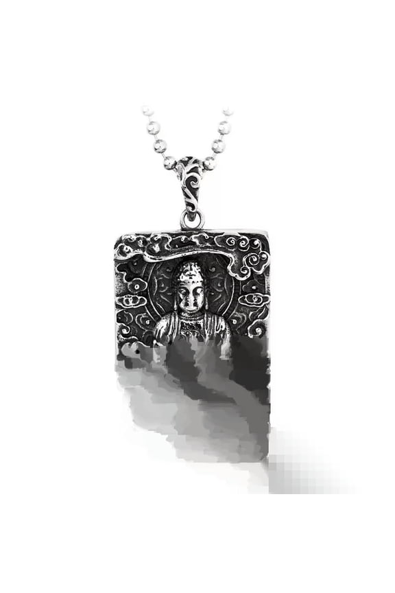 Stainless Steel Mens Thai Tibetan Large Amulet Buddha Pendant Necklace-default