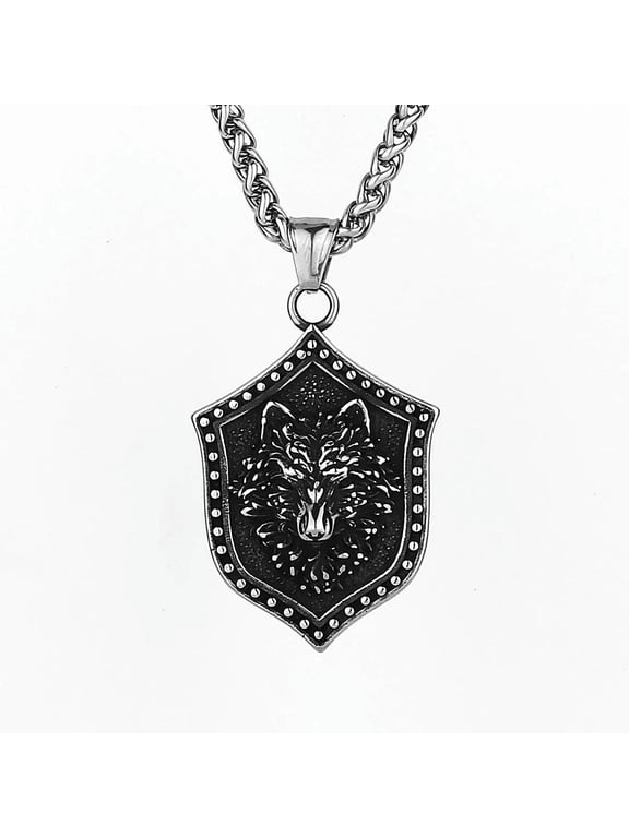 Stainless Steel Mens Viking Fenrir Wolf Head Pendant Necklace For Men-default