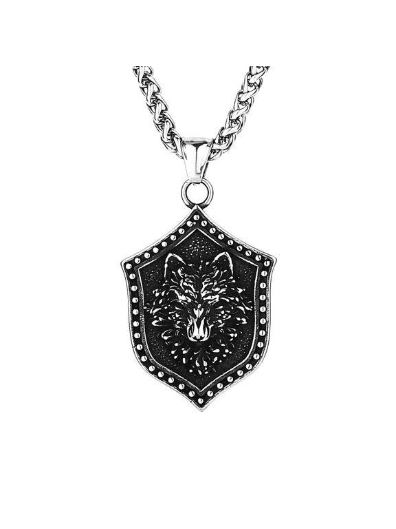 Stainless Steel Mens Viking Fenrir Wolf Head Pendant Necklace For Men