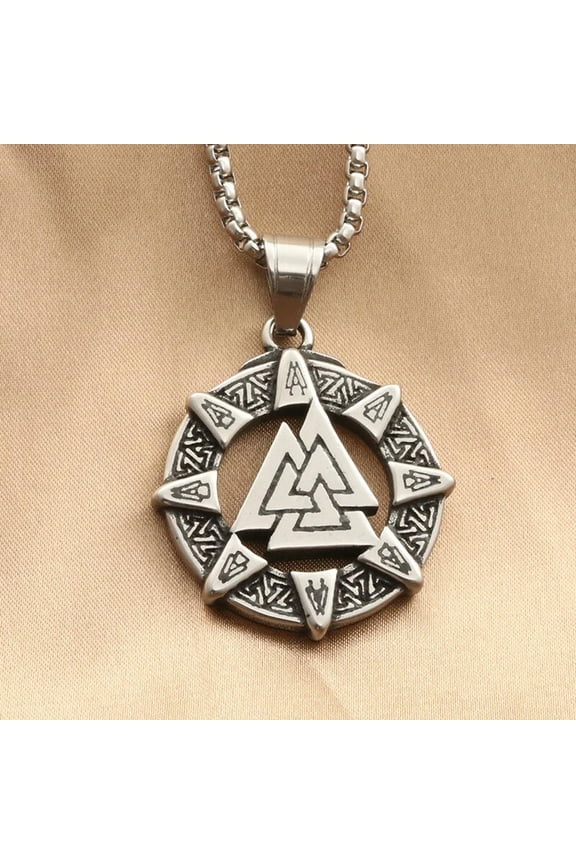 Stainless Steel Mens Viking Norse Slavic Pagan Valknut Pendant Necklace-default