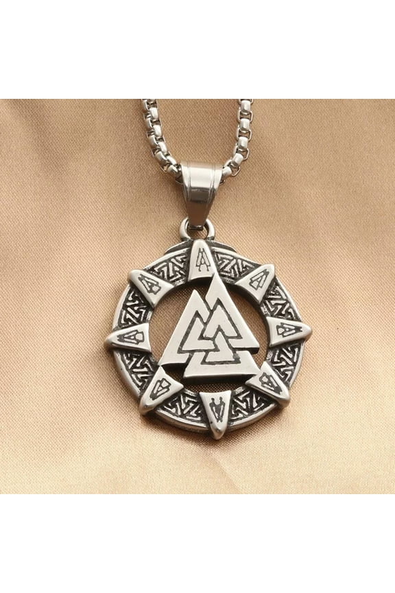 Stainless Steel Mens Viking Norse Slavic Pagan Valknut Pendant Necklace