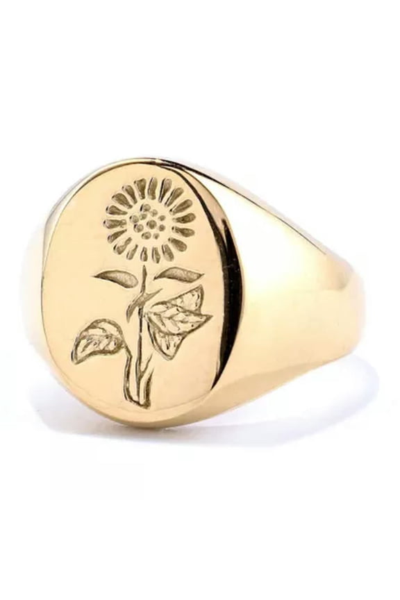 Stainless Steel Minimalist Design Sunflower Polished Face Rings Sizes 5-13-10-Gold
